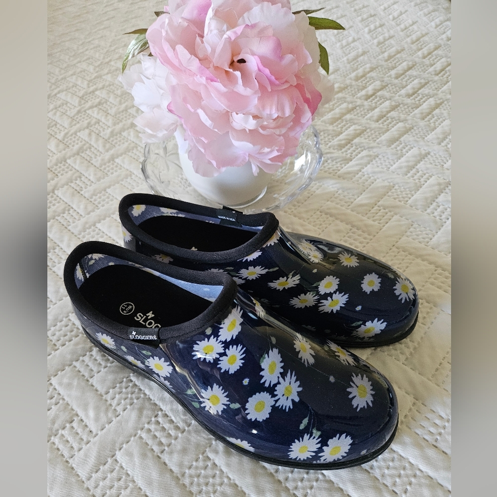 Sloggers Waterproof Daisies Comfort Garden Shoe Blue Women's Size 11